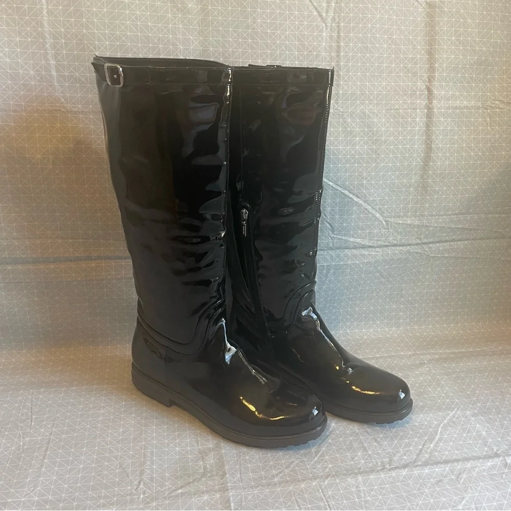 Geox Respira Black Patent Leather Lug Sole Knee Boots 42 - Picture 1 of 9